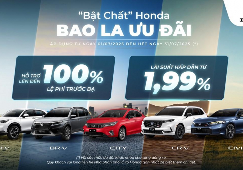 Chương trình khuyến mại của các dòng xe ô tô Honda tháng 7 năm 2025